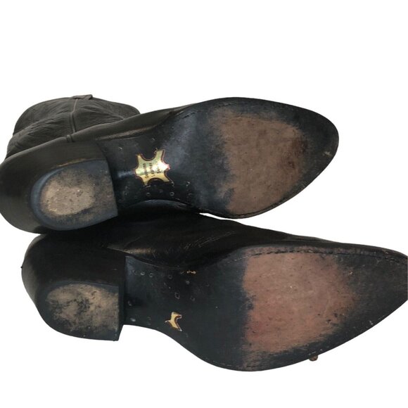 SOLS Vintage Tony Lama Shiny Black Leather Embroidered Women’s Cowboy Boots - Picture 7 of 8